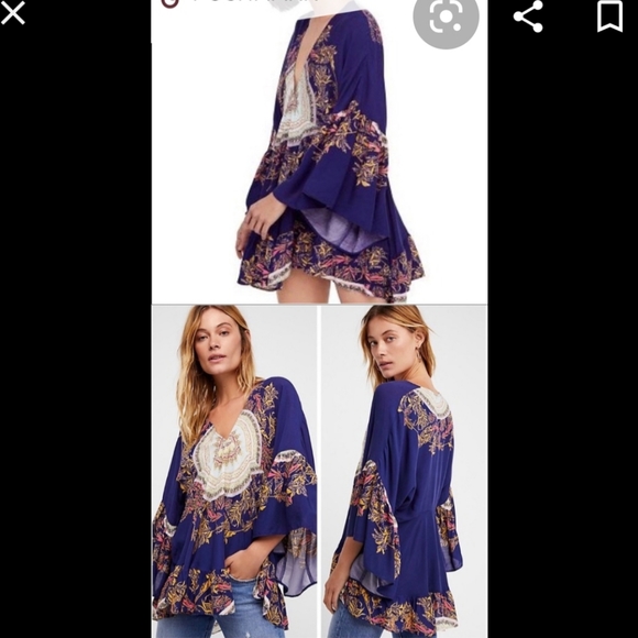 Free People Boho blue tunic length top size M